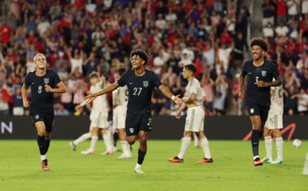 Mathis Albert celebrates scoring a goal.