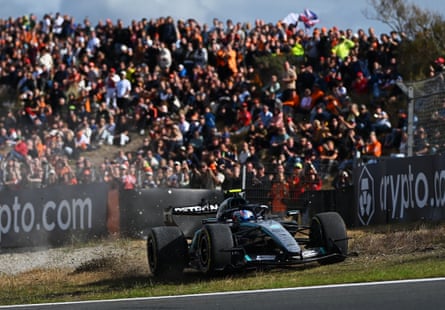 Kimi Antonelli regains control his Mercedes W17 after running off the track during sprint qualifying at Zandvoort.