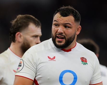 England’s Ellis Genge reacts after a Fiji try at Twickenham