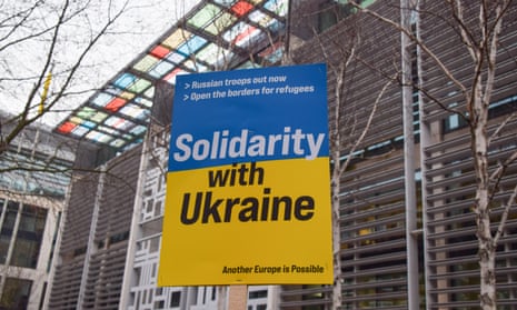 A protest in support of Ukrainian refugees at the Home Office. The Homes for Ukraine scheme has faced many problems.