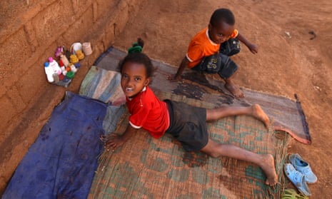 Eritrean refugee children play at a refugee camp in the Tigrai region in Ethiopia.