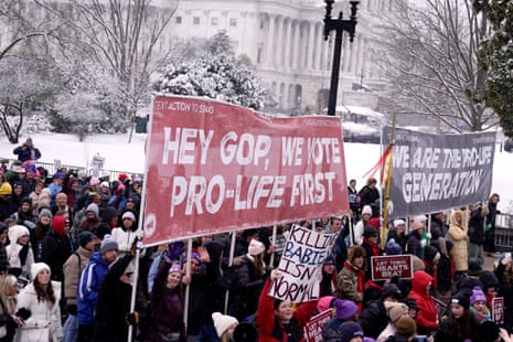 Anti-abortion activists participate in the annual March for Life at Capitol Hill on 19 January 2024, in Washington DC.