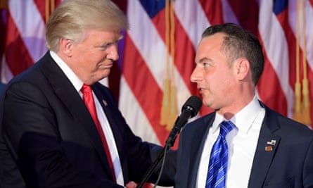 Reince Priebus (right) with Donald Trump on election night.