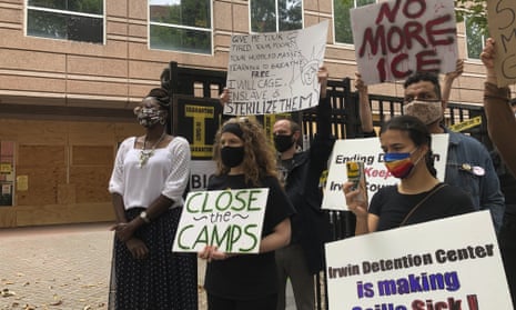Dawn Wooten, left, who worked as a nurse at Irwin County Detention Center in Ocilla, Georgia, spoke at a news conference in September 2020 protesting conditions at the immigration jail. 