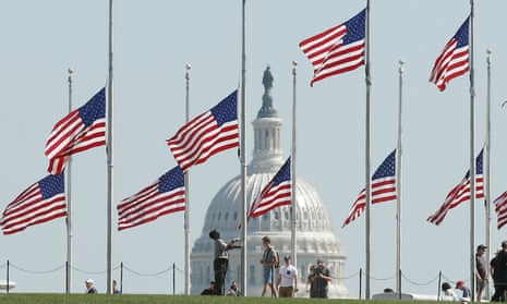 Flags are lowered to half mast in Washington DC on Monday after the mass shooting that left more than 50 dead in Las Vegas