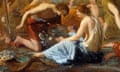 detail of Narcissus and Echo in The Empire of Flora by Nicolas Poussin.