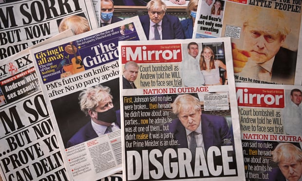 Recent newspaper headlines about the ‘partygate’ scandal.