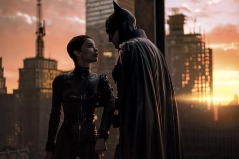 Zoë Kravitz as Catwoman and Robert Pattinson as Batman.