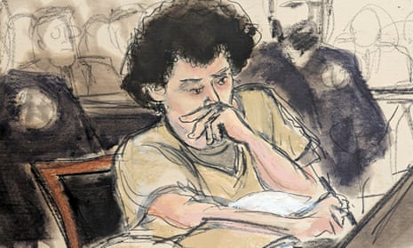 In this courtroom sketch, Sam Bankman-Fried sits during his sentencing in Manhattan federal court.