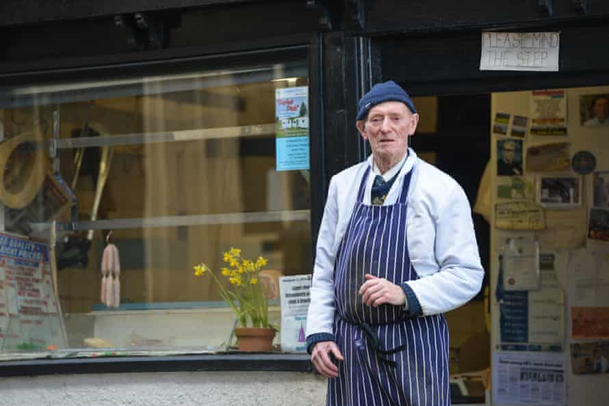 Butcher Frank Fisher outside his shop in Dronfield in 2017.