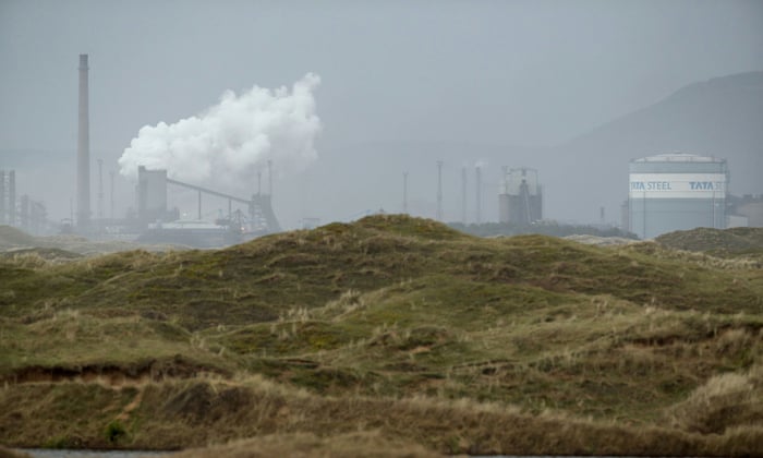 The Tata Steel steelworks are seen on the South Wales coastline at Port Talbot.