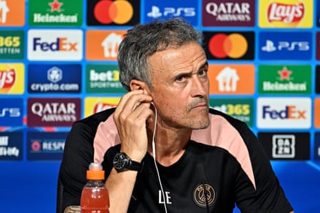 PSG manager Luis Enrique fields questions at his pre-match press conference in Munich.