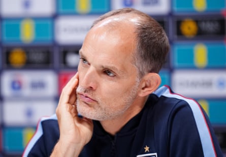 Thomas Tuchel talking to the media on Monday