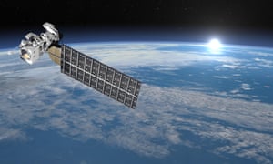 Aqua satellite in space orbiting Earth.