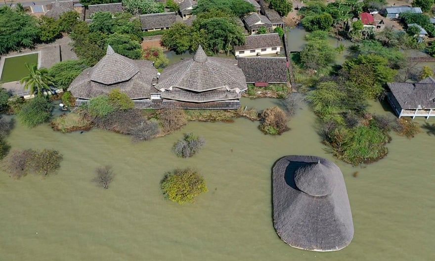 Tourist lodges at Lake Baringo now submerged.