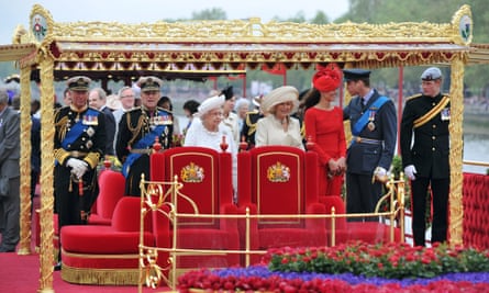 The Duke of Edinburgh, second left, with the rest of his family on the royal barge during the Queen’s diamond jubilee in 2012.