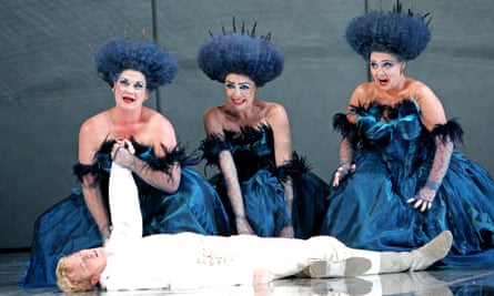 Yvonne Howard, Lee Bissett, Susanna Tudor-Thomas and Toby Spence as Tamino in The Magic Flute at English National Opera.