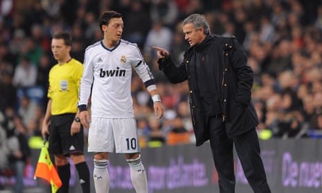 José Mourinho gives instructions to Mesut Özil during their time together at Real Madrid.