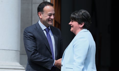 Taoiseach Leo Varadkar and DUP leader Arlene Foster in Dublin, 16 June 2017.