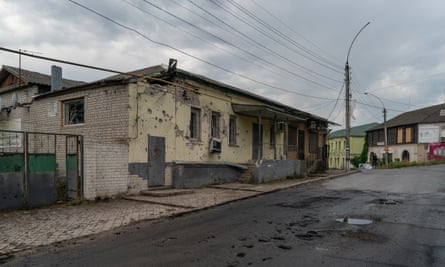 A residential property damaged by Russian shelling