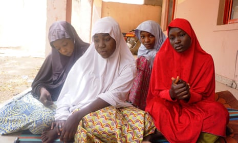 (From left) Fatima Abdu, 14, Zahra Bukar, 13, Fatima Bukar, 13, and Yagana Mustapha, 15, Government Girls Technical College in from Dapchi, who escaped the Boko Haram attack.