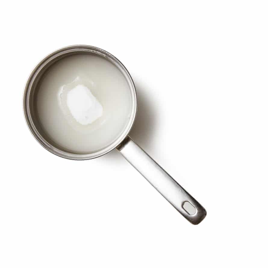 Felicity Cloake’s Baklava 08a Meanwhile, put the sugar and lemon juice in a pan with 125ml water. Bring to a boil, stirring to dissolve the sugar, then simmer for about 10 minutes, until syrupy. Take off the heat and leave to cool slightly, then stir in the orange blossom water to taste (brands vary greatly in strength, so add a little at a time).