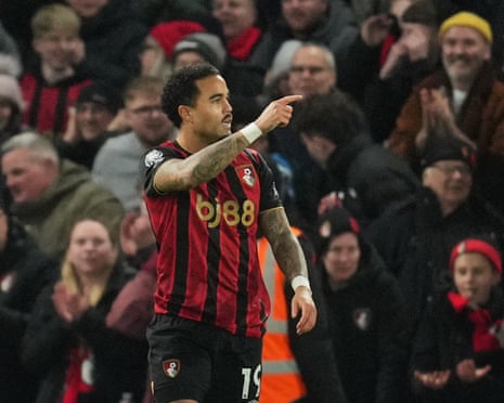 Bournemouth's Justin Kluivert celebrates scoring his side's second goal at Chelsea.