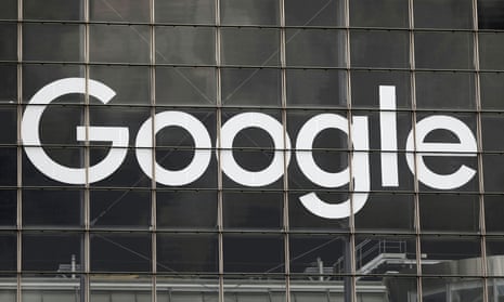 The Google logo on a building in La Défense near Paris, France.