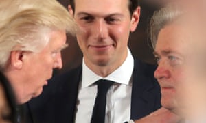 Donald Trump with advisers Jared Kushner (centre) and Steve Bannon.