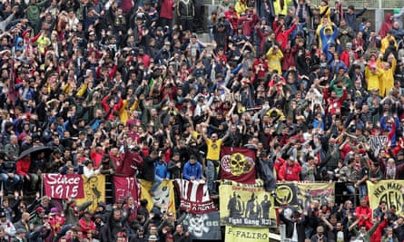 Livorno fans get their support on against their rather more right-leaning Lazio counterparts.