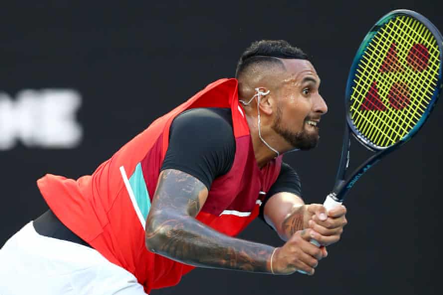 Nick Kyrgios impressed during two hours and 58 minutes on court against Medvedev but slipped to defeat