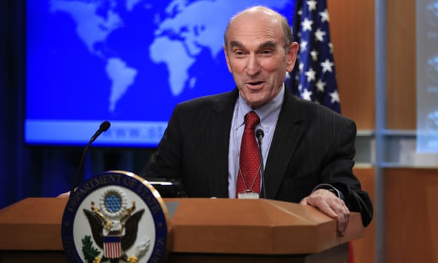 Elliot Abrams speaks to reporters during a news conference at the state department in Washington DC on 25 January. 