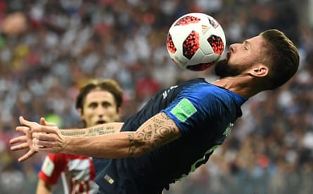 Olivier Giroud controls the ball during the 2018 World Cup final win over Croatia.