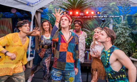 Dan Krikler, Tanisha-Mae Brown, Ryan Anderson, Tsemaye Bob-Egbe, Joanne Clifton and Harry Francis in Pippin at the Garden theatre, London, in 2020.