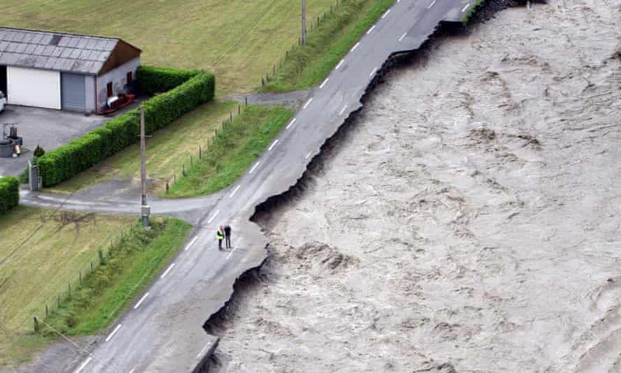 End of the road: the Gave de Pau river overflows after unseasonal storms in France.
