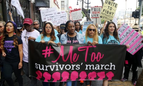 Participants march against sexual assault and harassment at the #MeToo March in the Hollywood section of Los Angeles. 