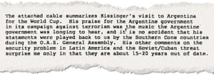 A state department memorandum from 1978 relating to Kissinger and human rights in Latin America and Argentina.
