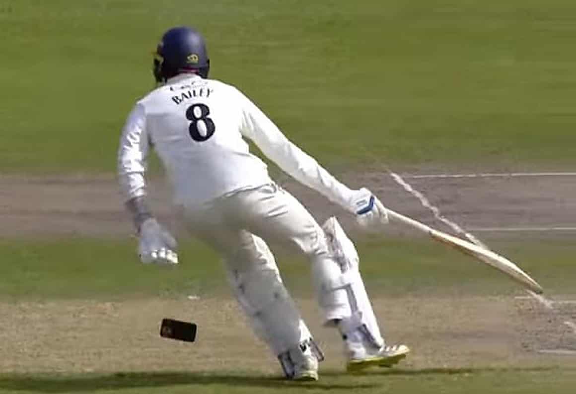 Tom Bailey drops his phone as Lancashire play Glamorgan in the County Championship