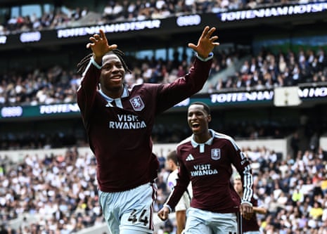 Aston Villa's Johan Manzambi celebrates scoring their first goal
