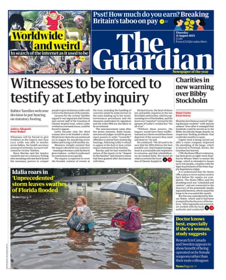 Guardian front page, Thursday 31 August 2023
