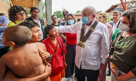 Brazil’s president, Luiz Inácio Lula da Silva, visiting a Yanomami health venue, 21 January