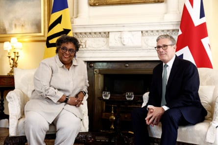 The prime minister of Barbados, Mia Mottley, with Keir Starmer in Downing Street, 25 June 2026.