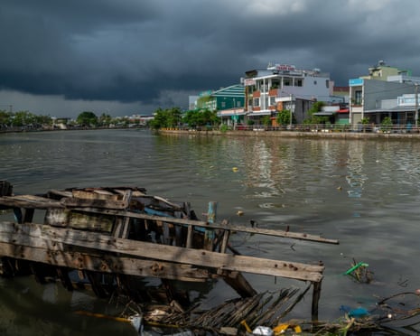 Partial flooding remains visible in various parts of the Mekong Delta, with some areas submerged for several weeks, as seen in Ca Mau, Vietnam, on November 12, 2025.