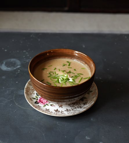 Celeriac soup with a dash of parsley oil.