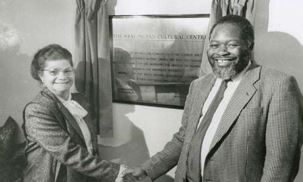 Etta Khwaja with Bernie Grant, MP for Tottenham, at the opening of the West Indian Cultural Centre, Wood Green, November 1987.
