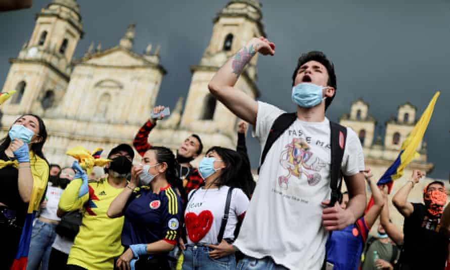 Colombia braces for further unrest after police react violently to mass protests 6 Demonstrators in Bogotá, Colombia, on 1 May.