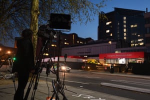 The media outside St Thomas’ hospital in central London on 9 April