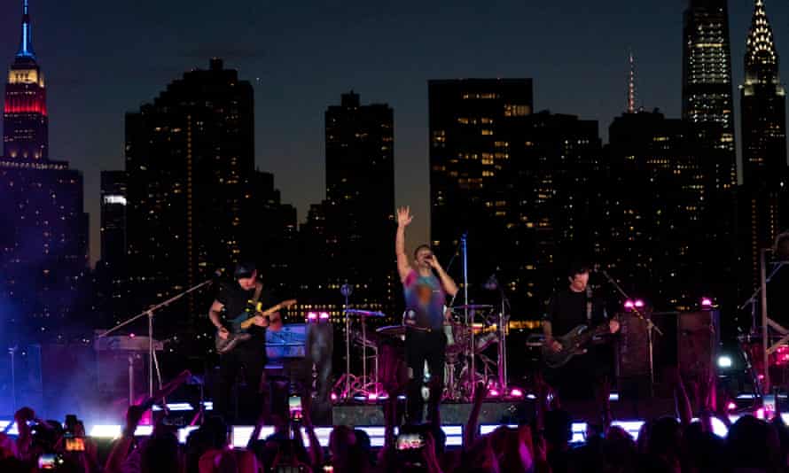 Coldplay rehearses for the spectacular fireworks display at Macy's Fourth of July 2021 in New York City.