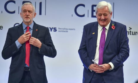 Jeremy Corbyn with businessman Paul Drechsler at the CBI Conference.