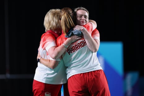 Sian Honnor and Amy Pharaoh of Team England celebrate victory.